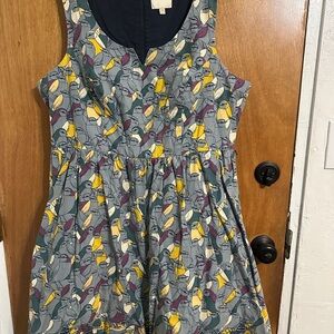 ModCloth To Thrill A Mockingbird Dress Multicolored Birds  Sleeveless Cotton 2X